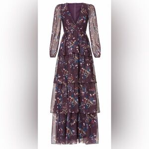 Tiered Long Sleeve Floral Gown